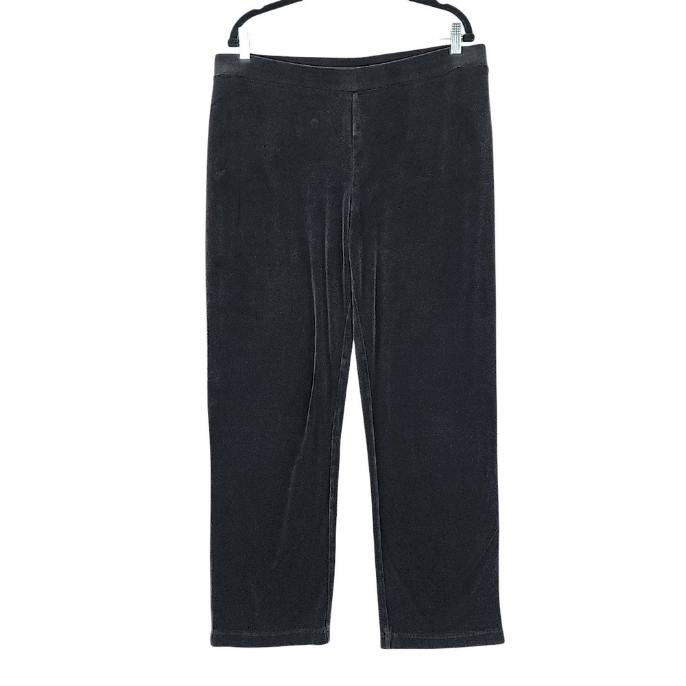 Chicos Weekends Velour Pants 2 Wom Black Straight Leg Elastic Waist Casual 36x29